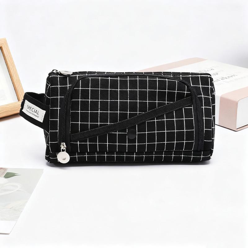 Triangle Black and White Plaid Pencil Case New Student Pencil Case Pencil Case Stationery Storage Bag Large Capacity