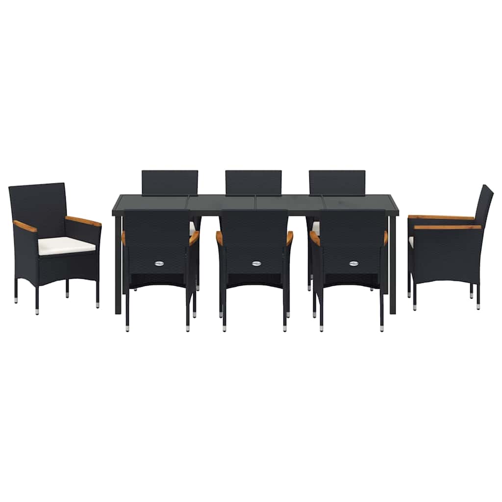 Garden Dining Set with Cushions 9 pcs Black Poly Rattan