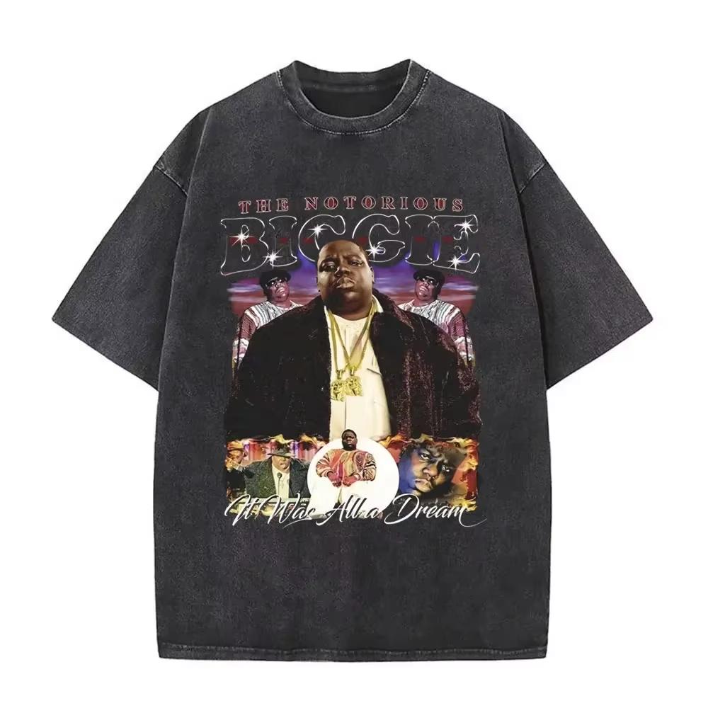 Gewassen Vintage The Notorious Big Wereldtour T-shirt Biggie Smalls Print T-shirts Mannen Vrouwen Hip Hop T-shirts