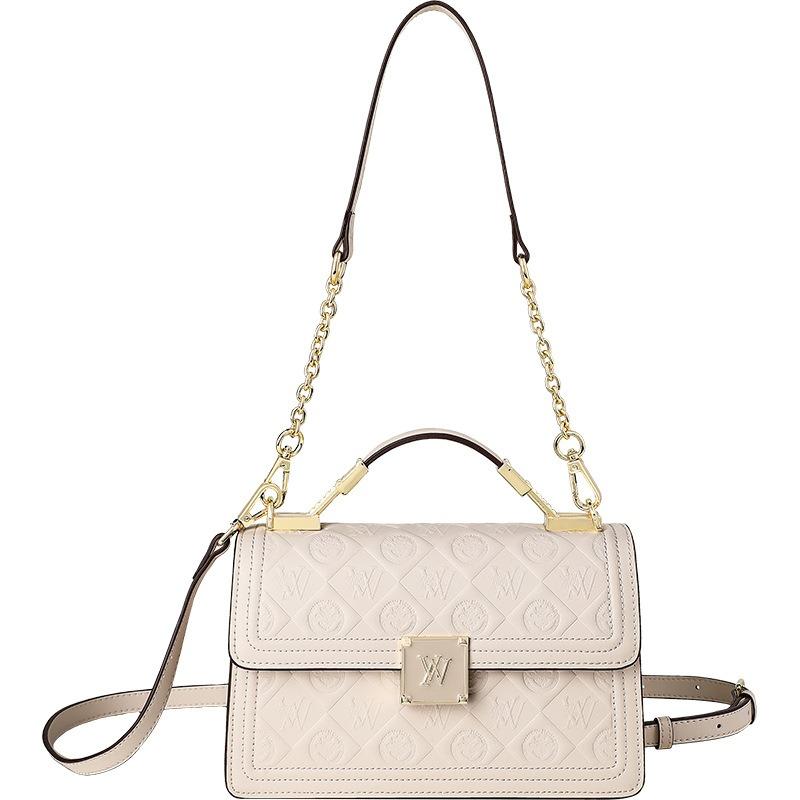 Bag Women's Bag Spring Autumn and Winter New Leather Women's Bag High-end Single Shoulder Messenger Bag Chain Fashionable Small Square Bag