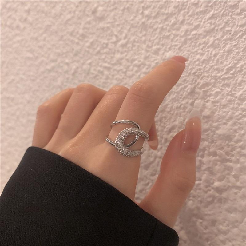 Double-layer Heart-shaped Zirconia Open Ring for Women, High-end Style Ring for The Index Finger, Adjustable Finger Ring