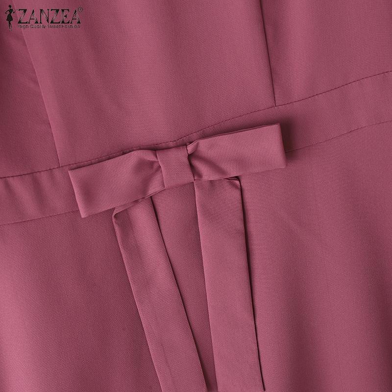 ZANZEA Women Casual Round Neck Loose Half Sleeve Dress