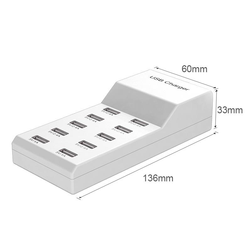 50W 10-Port USB Charger Power Strip for Apple & Xiaomi Devices