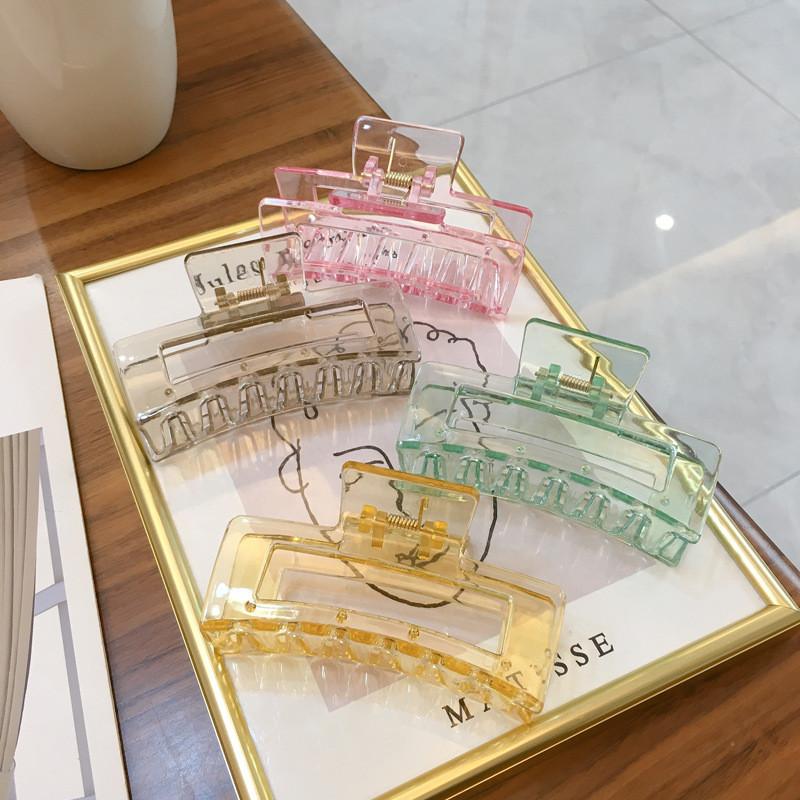 Elegante pinza per capelli quadrata trasparente color gelatina coreana per donna in tonalità morbide