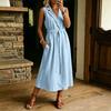 Sleeveless Lapel Collar Midi Dress with Button Front and Waist Tie for Women Casual Loose Fit Summer Dress
