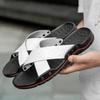 Summer Genuine Leather Men Beach Slippers Plus Size Home Sandals
