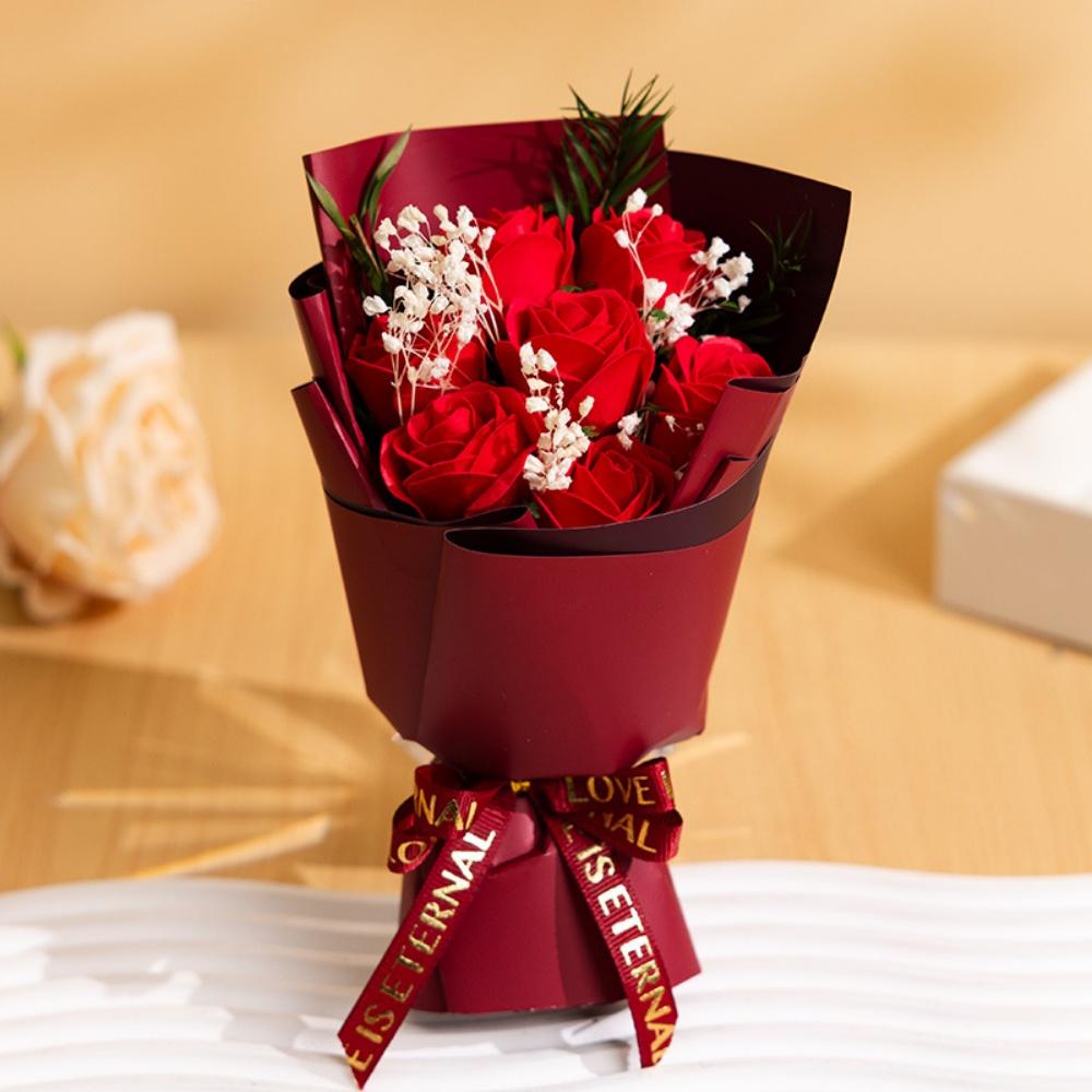 

Мини букет из 7 мыльных роз, искусственный цветок, свадебная вечеринка, день рождения, День святого Валентина, украшение для дома, подарок для девушки, жены красный