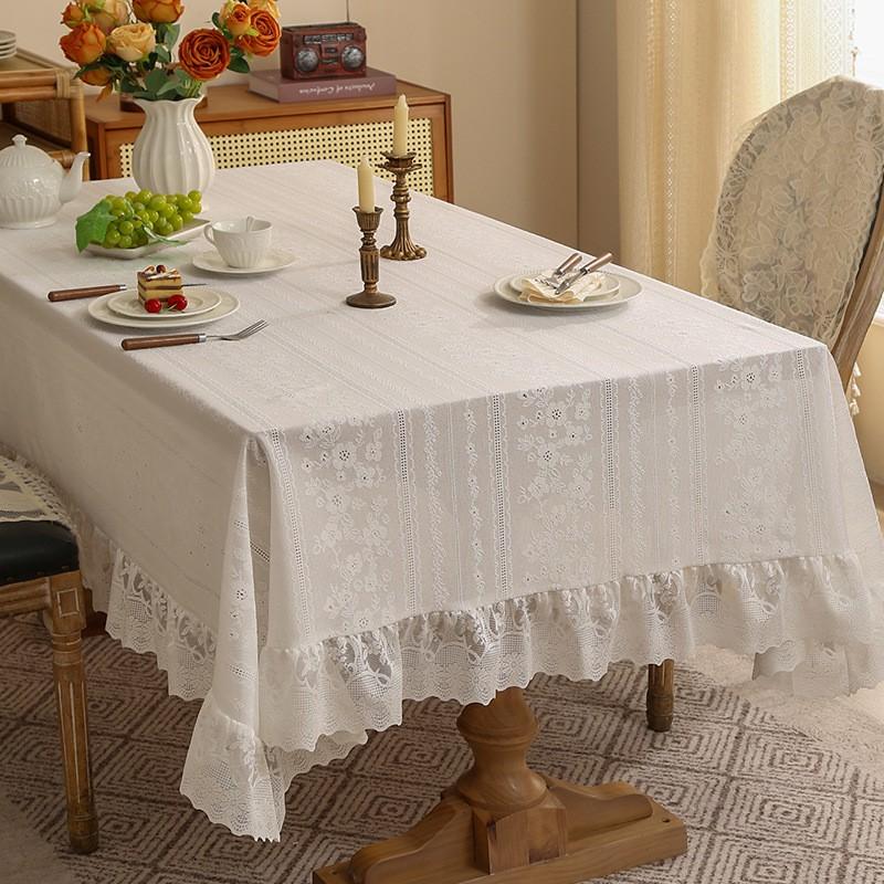Elegant Nordic Vintage Lace Trim Tablecloth Dining Table Coffee Dustproof Heat Resistant Decorative Cover