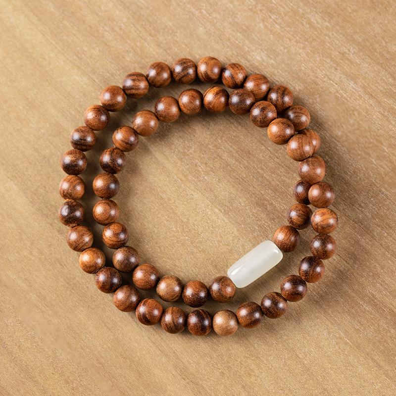 Unique Design Vietnamese Yellow Rosewood Bead Bracelet with Jade-like Finish, Vintage Style, Simple Sandalwood Wooden Multi-loop Bracelet for Men and