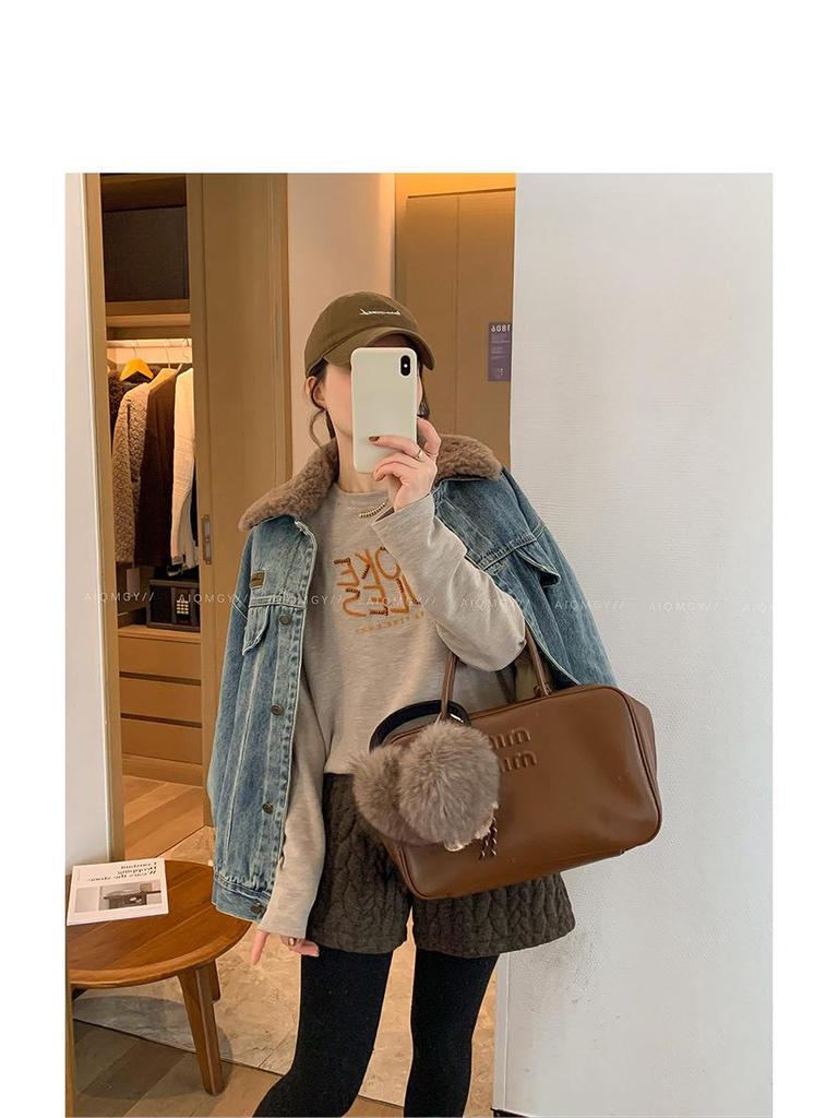 Women's 2025 Winter Round Neck Letter Embroidery Long Sleeve T-Shirt – New Fashionable Loose and Versatile Top