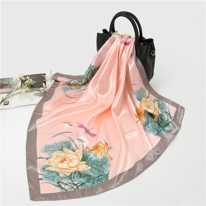 New 90cm Silk Scarf Women Print Hair Neck Square Office Ladies Shawl Bandanna Muslim Hijab Handkerchief Muffler Foulard female
