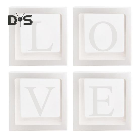 4 Pcs Balloon Box DIY Assembly Transparent Paper Box Balloon Box with Letters Reusable Stackable Cube Decorative Box for Party Wedding Birthday
