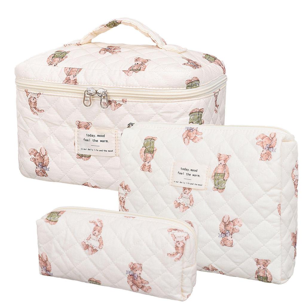Three-Piece Floral Large-Capacity Makeup and Travel Bag Set
