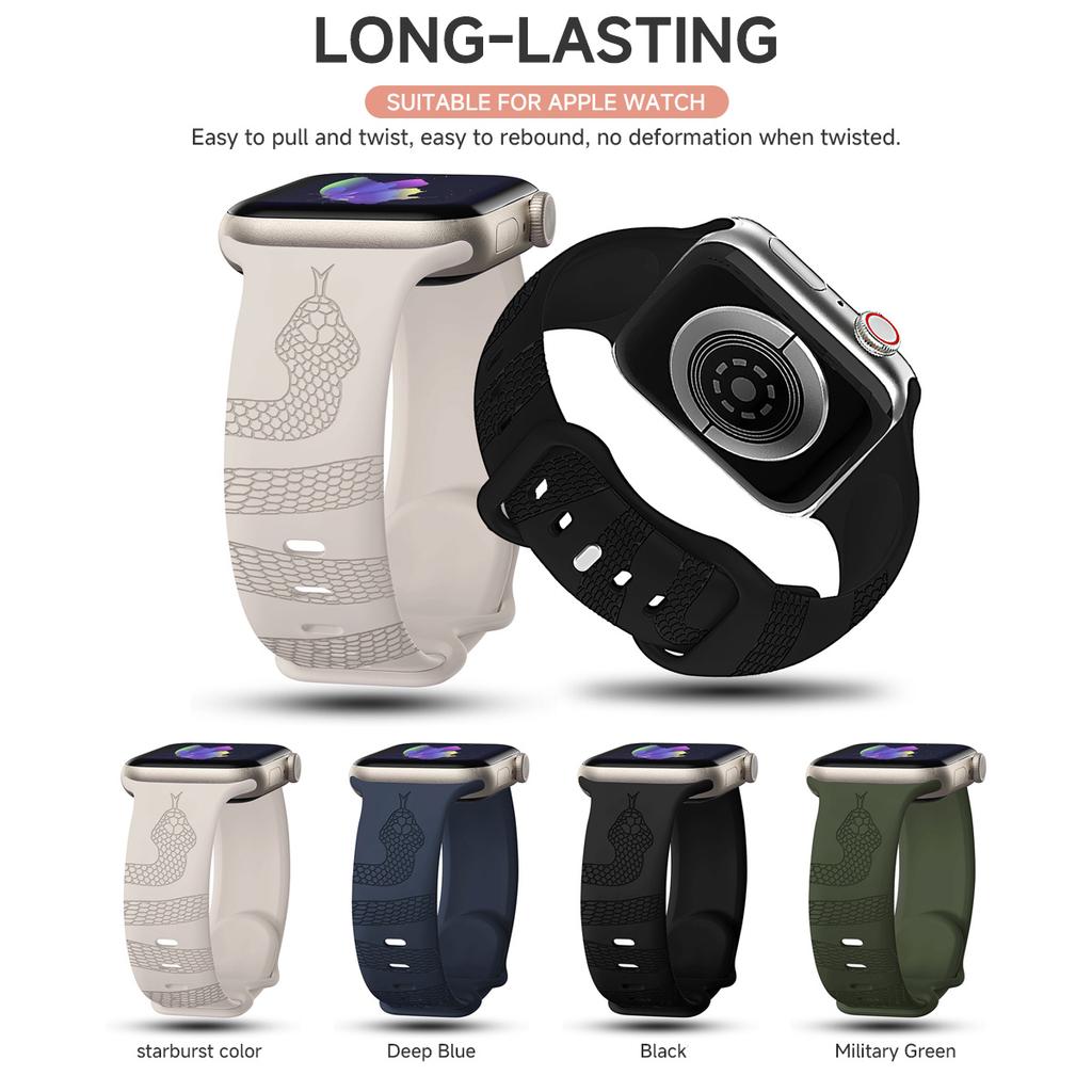 Korea Engraved Snake Silicone Band For Apple Watch 42mm 46mm 49mm 41 45 40 38 Band For Watch S10 9 8 7 Perfect Daily Wear Sport