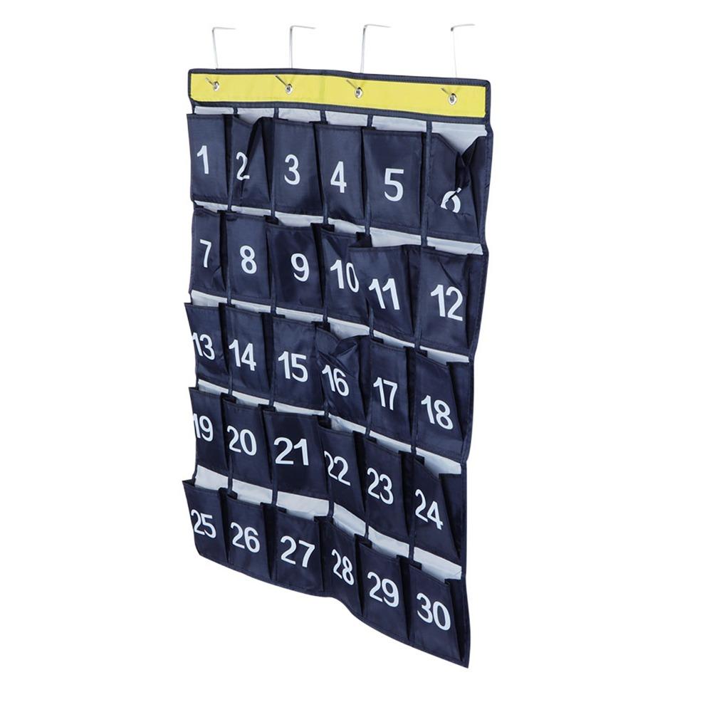 30 Pockets Hanging Organizer Navy Blue Phone Holder Wall Hanging Storage Bag Classroom