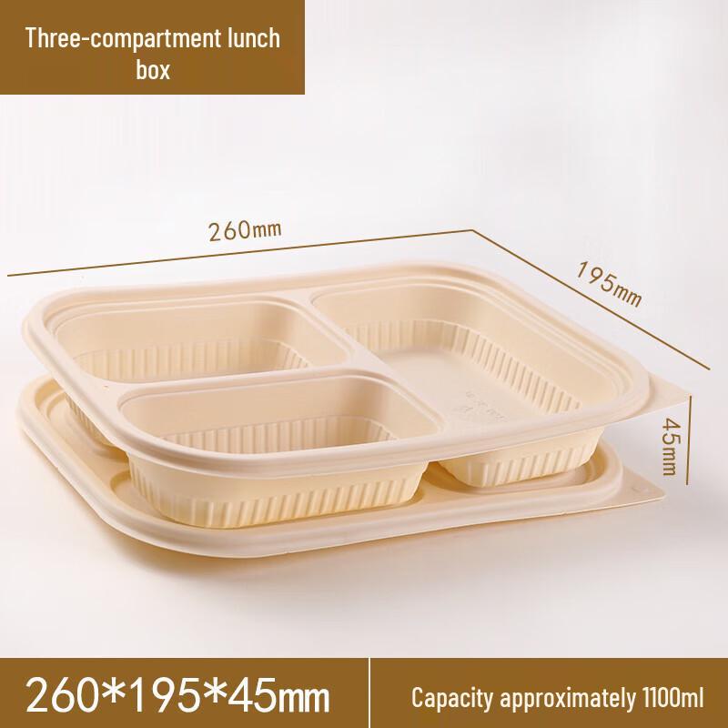 Ze Bian 3-Compartment Corn Starch Disposable Lunch Boxes