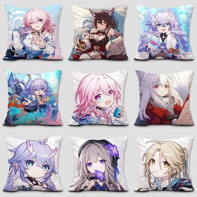 Housse de coussin Anime Honkai Impact Cosplay Mignon Imprimé Comic Housse de coussin Canapé Chambre Décoration Intérieure Housse de coussin
