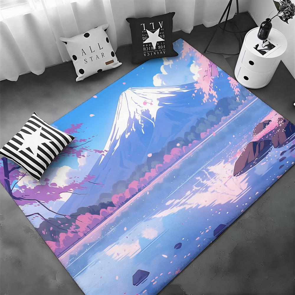 Famous Japanese Mountain Mount Fuji Floor Mat Soft Thickened Flannel Door Mat Non-Slip Living Room Rug Home Decor