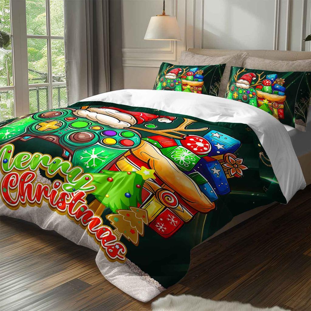 3Pcs Merry Christmas Gamer Bedding Duvet Cover Set Christmas Gamer Bedding Quilt Set Christmas Theme Bed Quilt Set Holiday Gamer