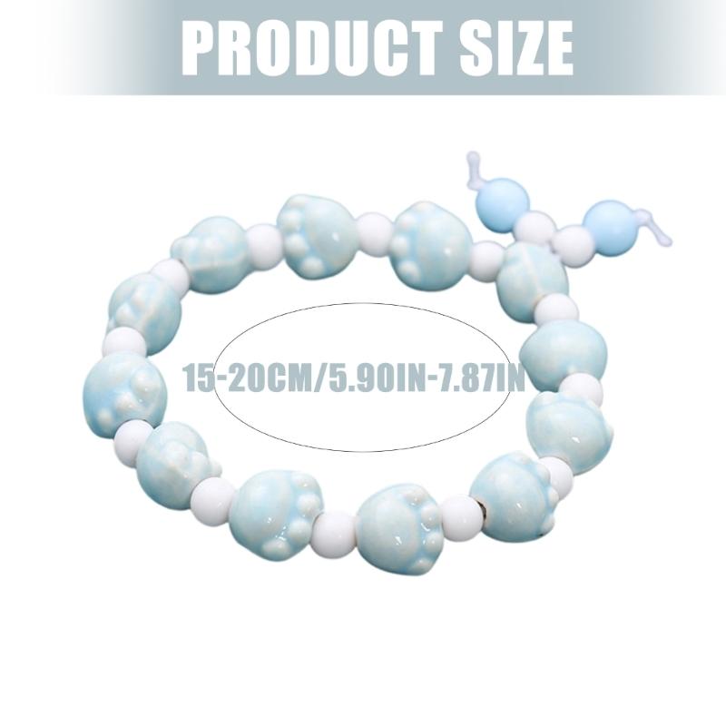 Adjustable Ceramic Bead Bangle Handmade Bracelet Cartoon Puss Paw Design Elastic Cord for Daily Fashion Accessory