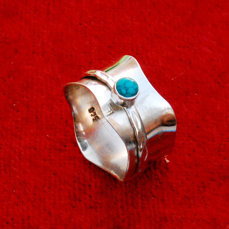 Türkiser Daumen-Spinner-Ring, 925er Silberring, Drei-Steine-Spinner-Ring, Fidget-Ring, Daumenring, Meditationsring, Sorgenring, Neujahrsgeschenk