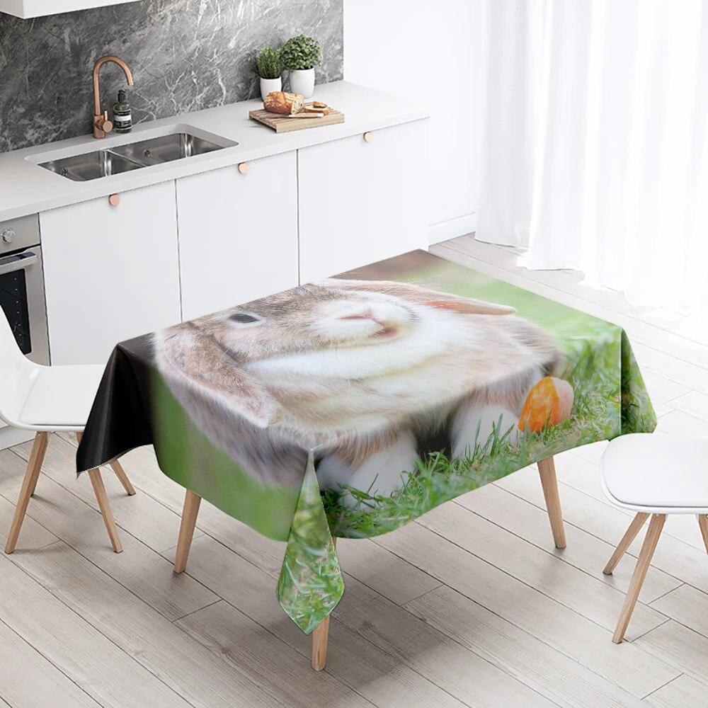 Rabbit Tablecloth Cute Animal  Anti-Stain Waterproof Rectangular Kitchen Dining Table Home Decor