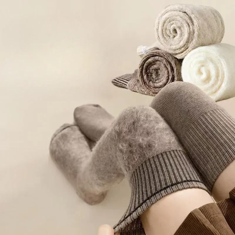 Women Socks Winter Warm Long Stockings Thick Thermal Cotton Terry Solid Harajuku Breathable Thicken Casual Over Knee High Socks