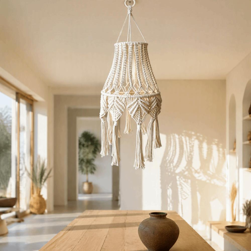 Tassel Detail Macrame Lampshade Woven Texture Woven Tapestry Lampshade Bedroom Headboard