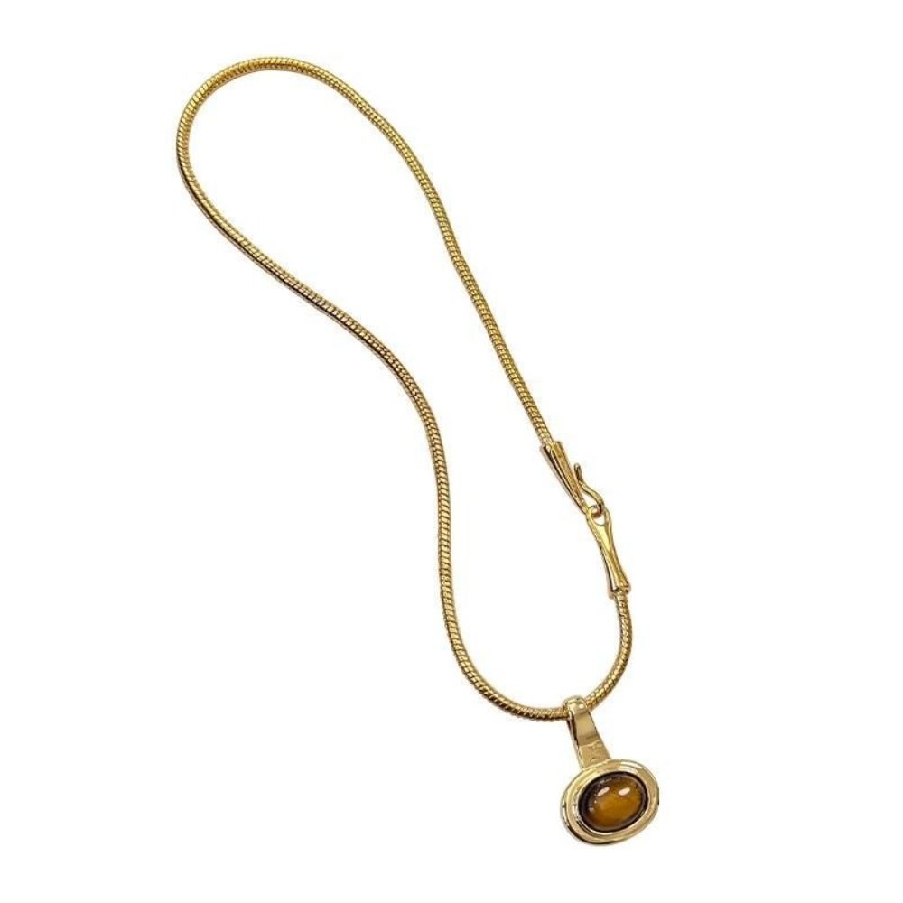 Titanium Steel Pendant Necklace Tiger Eye Stone Women Necklace Sweater Chain  Jewelry Accessories