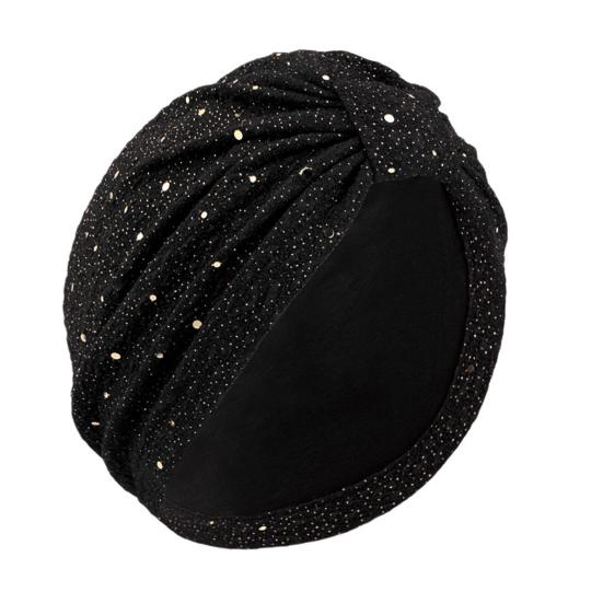 Turban Hat for Women, Sequined Crepe Fabric Headwrap, Ethnic Style Knotted Front Headwrap for All Face Shapes
