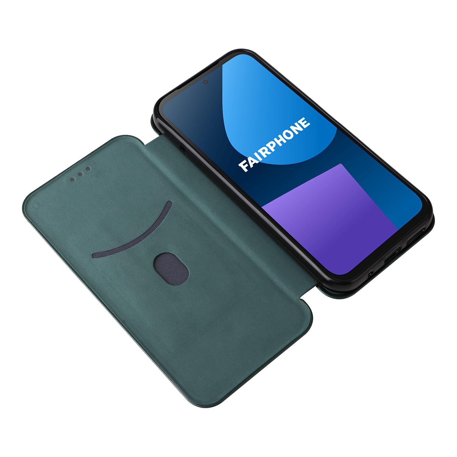 

For Fairphone 5 Case Carbon Fiber Texture Phone Cover with Card Holder Green