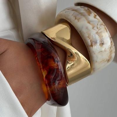 Salircon 3 Styles Vintage Irregular Acrylic Resin Chunky Bangles Women Punk Geometric Stacking Bracelets Pulseras Mujer Jewelry