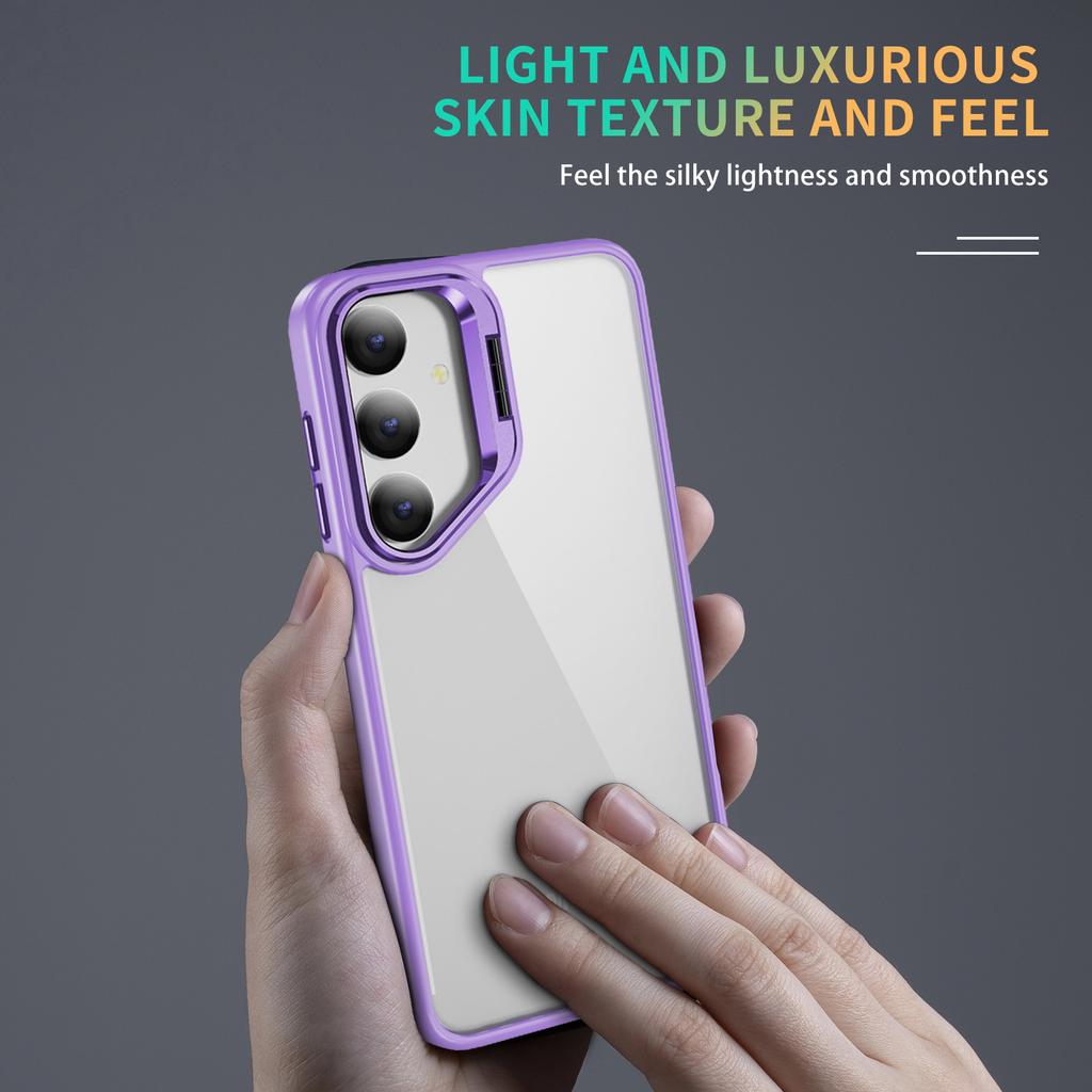 For Samsung Galaxy S25 Case Lens Frame Kickstand TPU+Acrylic Protective Phone Cover