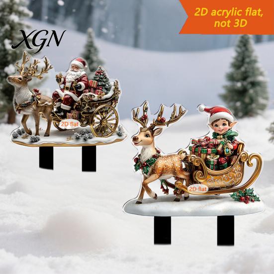Outdoor Holiday Decorations Christmas Elf Garden Stake, Santa Reindeer Sleigh Acrylic Yard Weather Resistant Art Sign, Decoration for Lawn Pathway