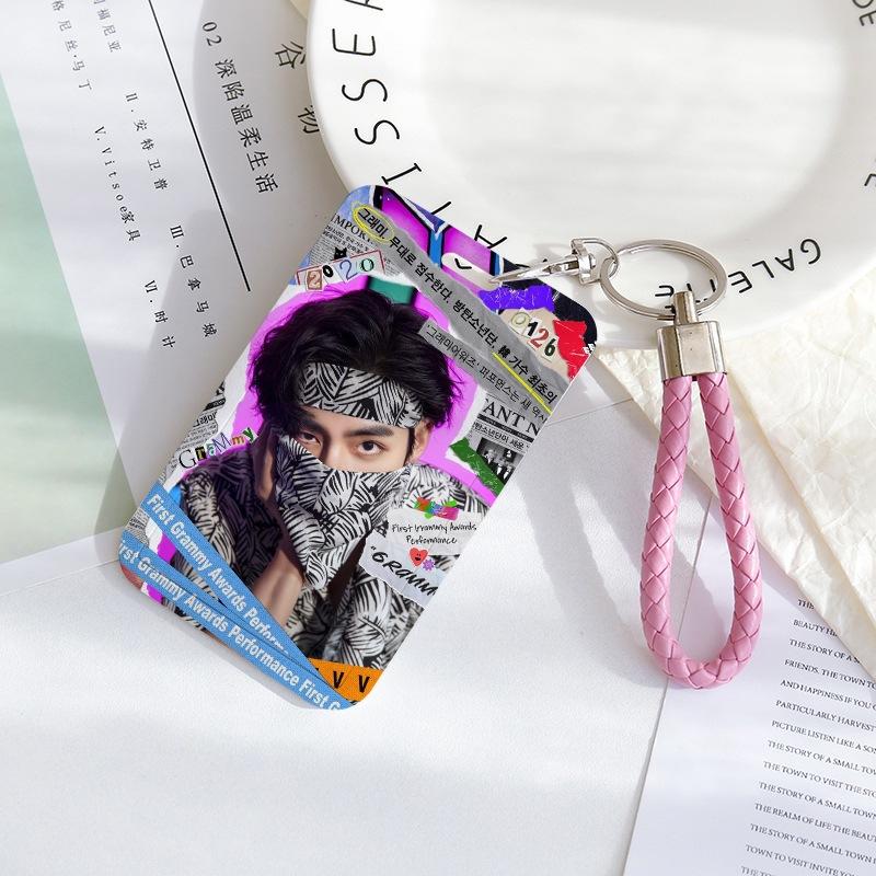 BTS Sliding Photocard Holder, Protective ID Badge Card Case with Braided Keychain Strap, Student Campus Bus Meal Card Protector Merch for ARMY