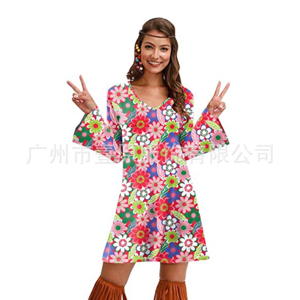 70s Hippie Halloween Printed Women's Dress