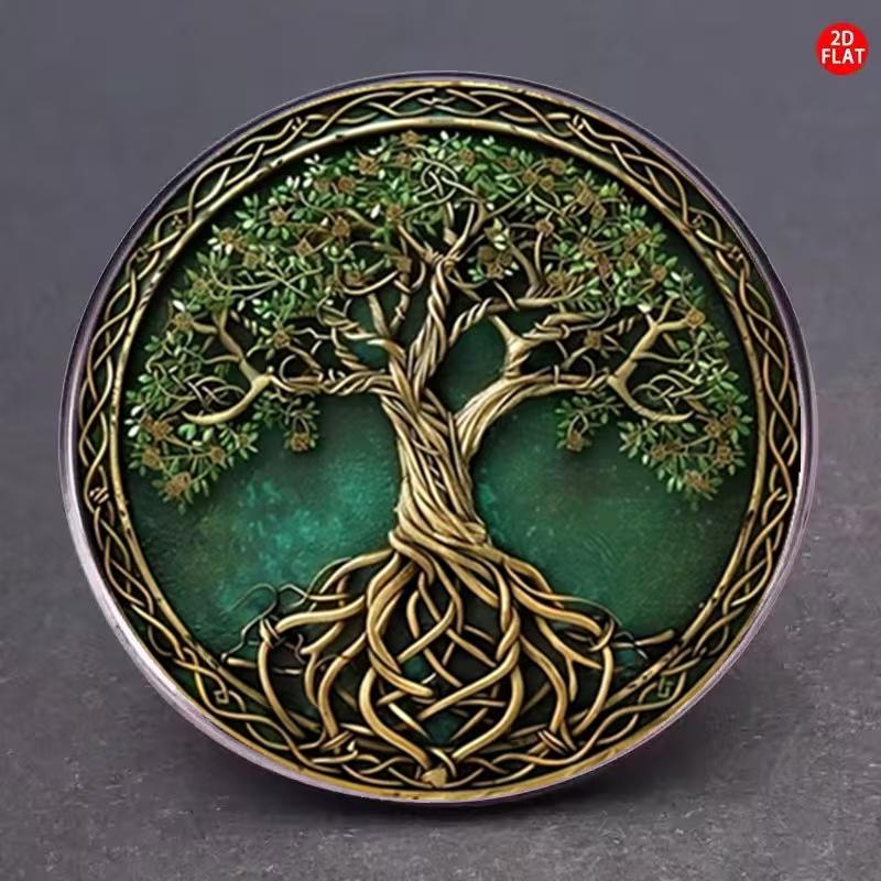 Retro Lebensbaum Edelstahl Brooch - Stilvolles Accessoire für Kleidung, Revers und Rucksäcke 25mm black