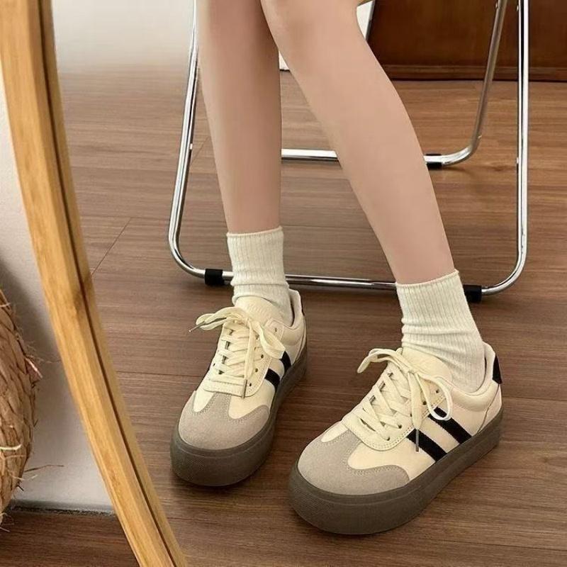 Women's Shoes Fashion Leather Casual Shoes Thick-soled Sneakers Lace Up Platform Vulcanized Shoe Tennis Training Shoes for Women