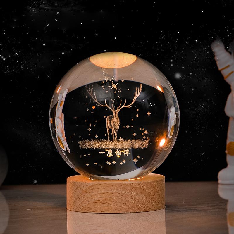 6cm 3D Crystal Ball Crystal Planet Night Light Laser Engraved Solar System Globe Astronomy Birthday Gift Home Desktop Decoration