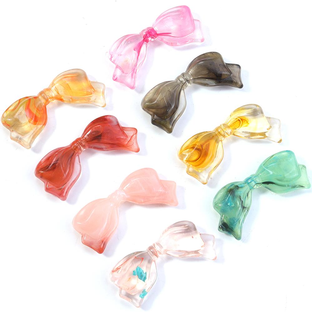30pcs/lot 29x14mm Colorful Acrylic Beads Bow Shaped Loose Spacer Charm Beads For DIY Fashion Earring Keychain Jewelry Accessorie