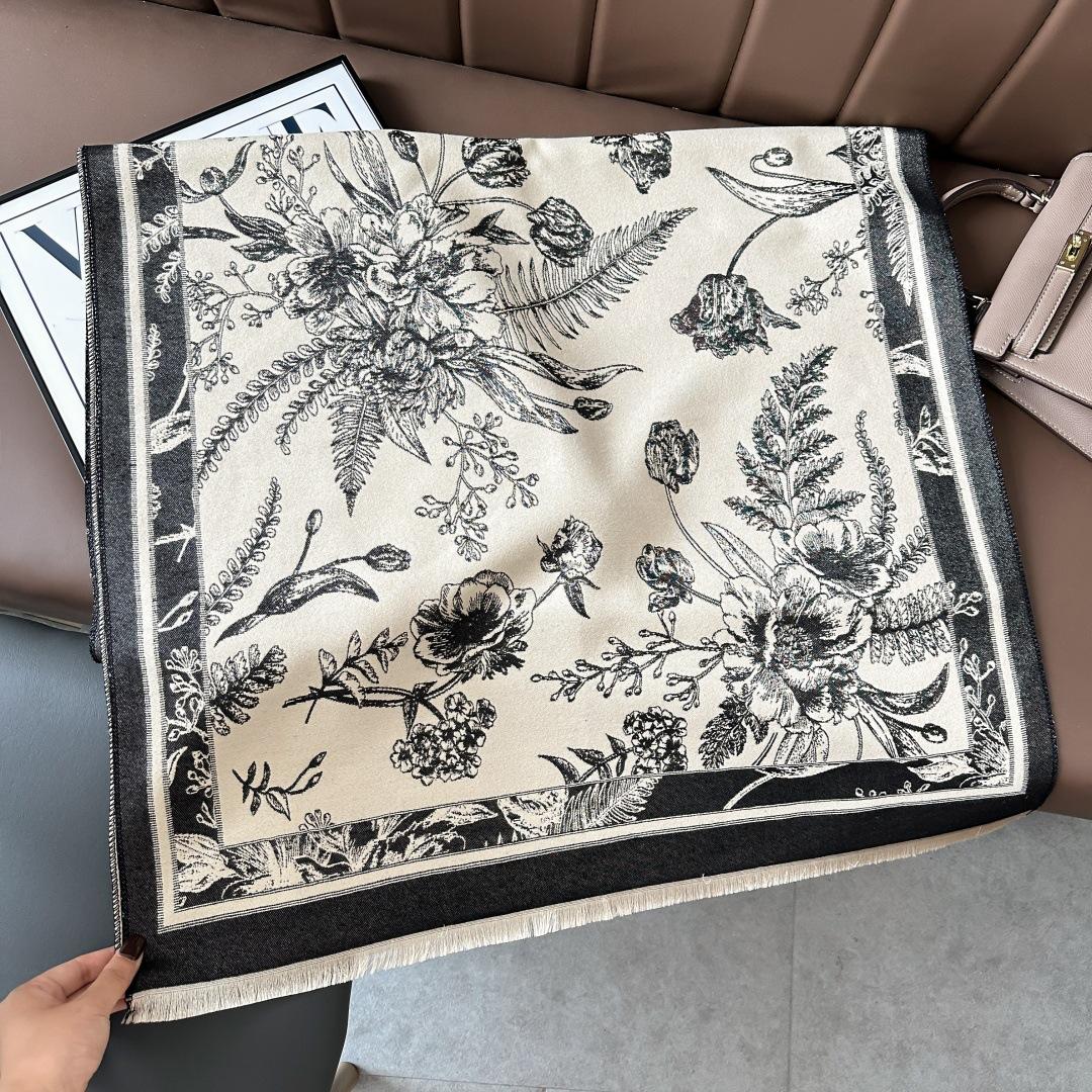 

Этнический стиль Ретро Цветочный Имитация Кашемира Шаль Женская Осень И Зима Путешествия Универсальный Многофункциональный Теплый Шарф Двусторонний Шарф 180x65cm чёрный