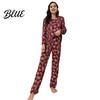 Cute Christmas Pajamas Womens Pajama Set Fall Winter 2 Piece Lounge Long Plaid Design Sleeve