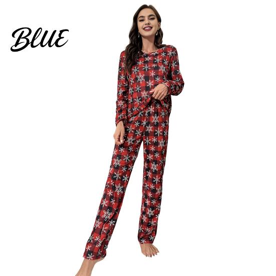 Cute Christmas Pajamas Womens Pajama Set Fall Winter 2 Piece Lounge Long Plaid Design Sleeve