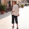 Women Drawstring Waist Loose Fit Cropped Pants with Pockets Casual Straight Leg Seven Eighths Length Trousers for Daily Wear