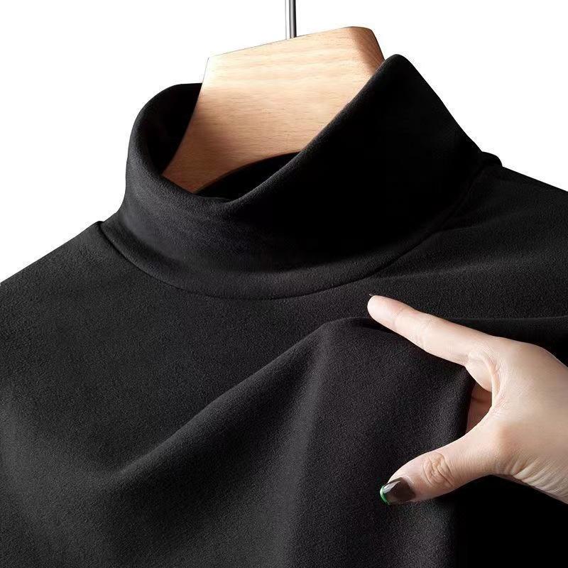 Men's German Velvet Half Turtleneck Long Sleeve Shirt - Solid Color, Thick Double-Sided Velvet, Warm Inner Wear for Autumn/Winter
