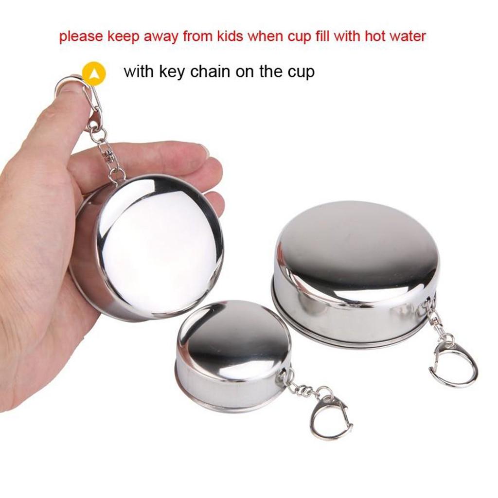 Stainless Steel Camping Folding Cup With Keychain Traveling Outdoor Hiking Portable Cup