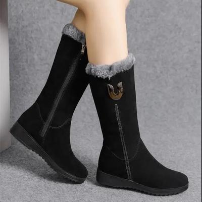 Women's Shoes Fashion Women Warm Chelsea High Fur Boots Women Boots Mid-calf Plush Snow Flat Boots Para Mujeres