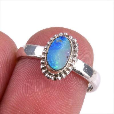 Natural Australian Opal Gemstone 925 Solid Sterling Silver Jewelry Ring S.7 M5K80