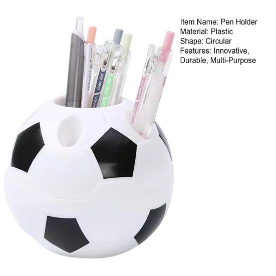 Soccer Ball Pen Holder Football Shape Plastic Storage Box Multifunctional Desktop Organizer for Pens Pencil Makeup Brushes Office Supplies