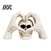 Bar Atmosphere Setting Decor Gothic Skeleton Hands Heart Sculpture with Skull, Romantic Love Statue, Halloween Desktop Decoration Shape Finger Gesture